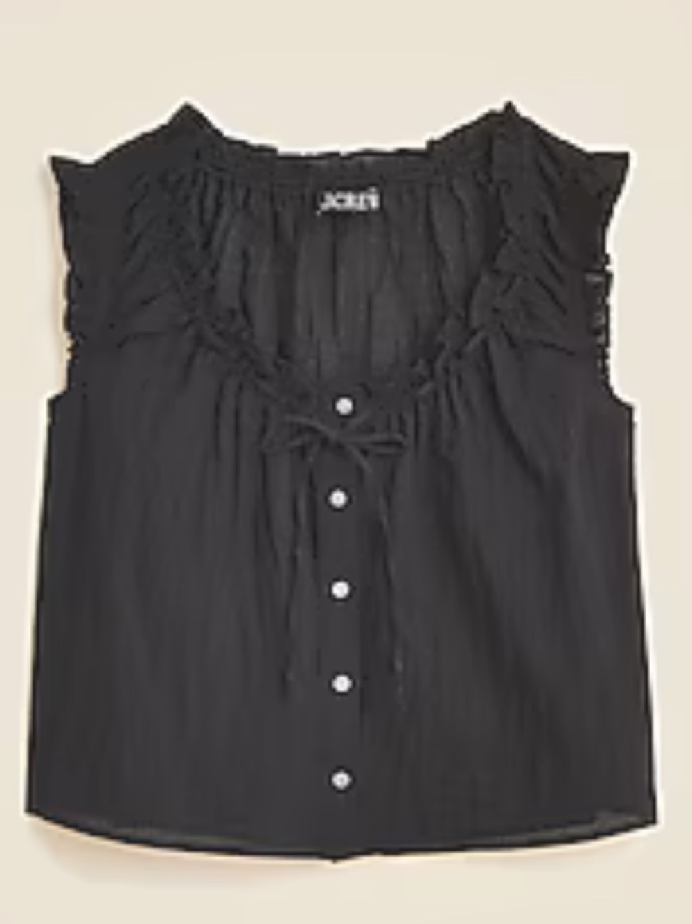 NWOT J Crew Black Ruffle-Trim Button Up Top Sleeveless Blouse Medium
